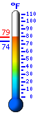 Currently: 83.4°F, Max: 83.4°F, Min: 74.2°F
